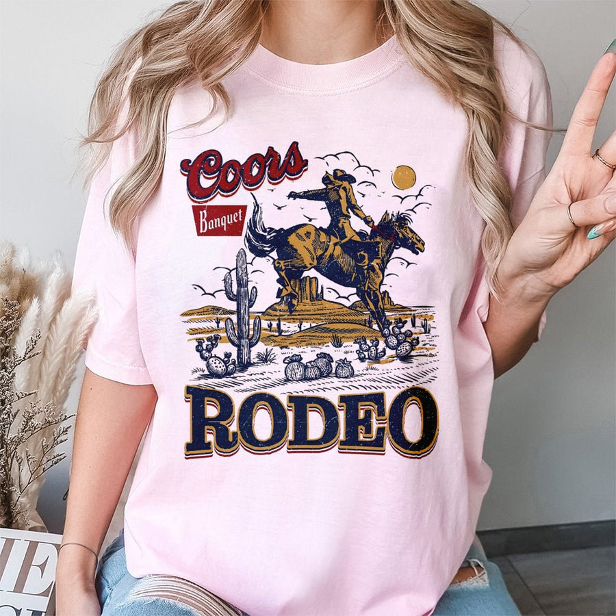 Coor Banqet Rodeo Cowboy T-Shirt, 2 Sided Graphic Printed Unisex Classic Cotton T-Shirt Menswear Top