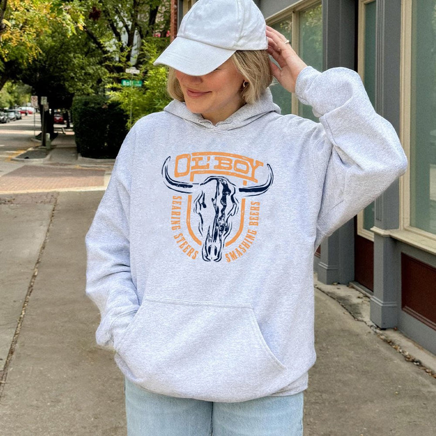 Western Skull Hoodie | Ol' Boy Rodeo Country Graphic | Premium Cotton Blend | Gift for Cowboy Cowgirl Fan