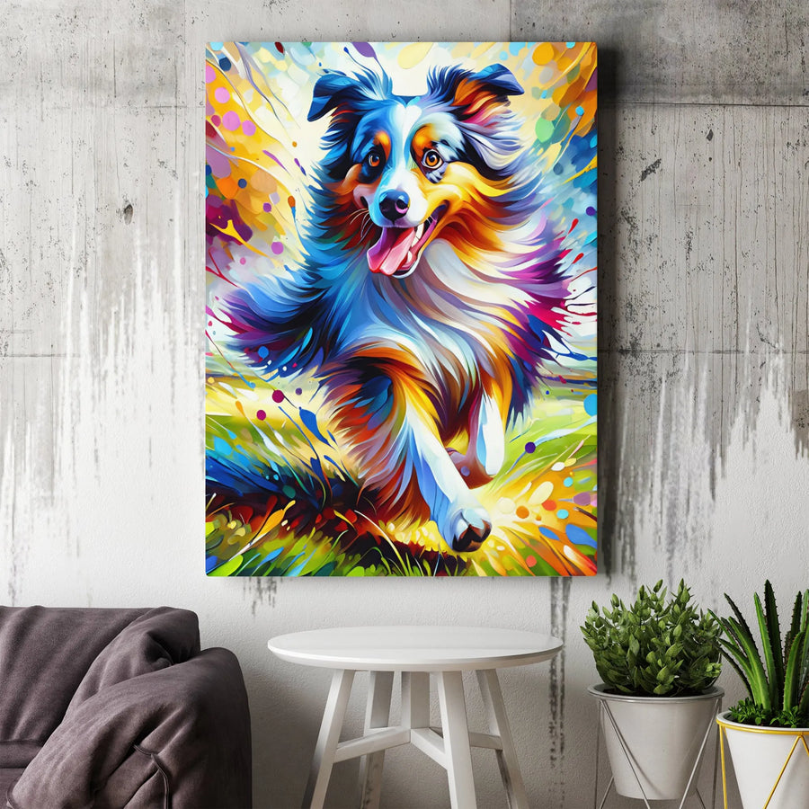 Australian Shepherd Canvas Art | Colorful Splash Dog Portrait | Premium Fade-Resistant Print | Vibrant Modern Home Decor Gift