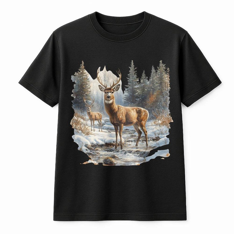Deer T-Shirt | Winter Wilderness Graphic Tee | Premium Cotton Wildlife Nature Apparel | Gift For Hunter Nature Lover