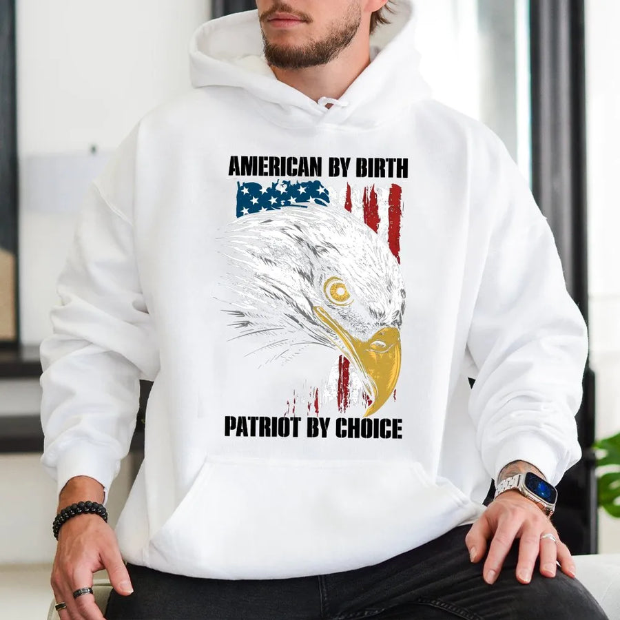Patriotic Eagle Hoodie | American by Birth Patriot by Choice | USA Flag Crewneck | Gift for Veteran