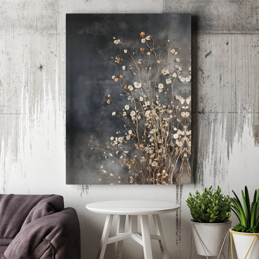 Dried Flowers Canvas Print | Moody Dark Botanical Art | Premium Frameless Canvas | Minimalist Farmhouse Living Room Wall Decor Gift