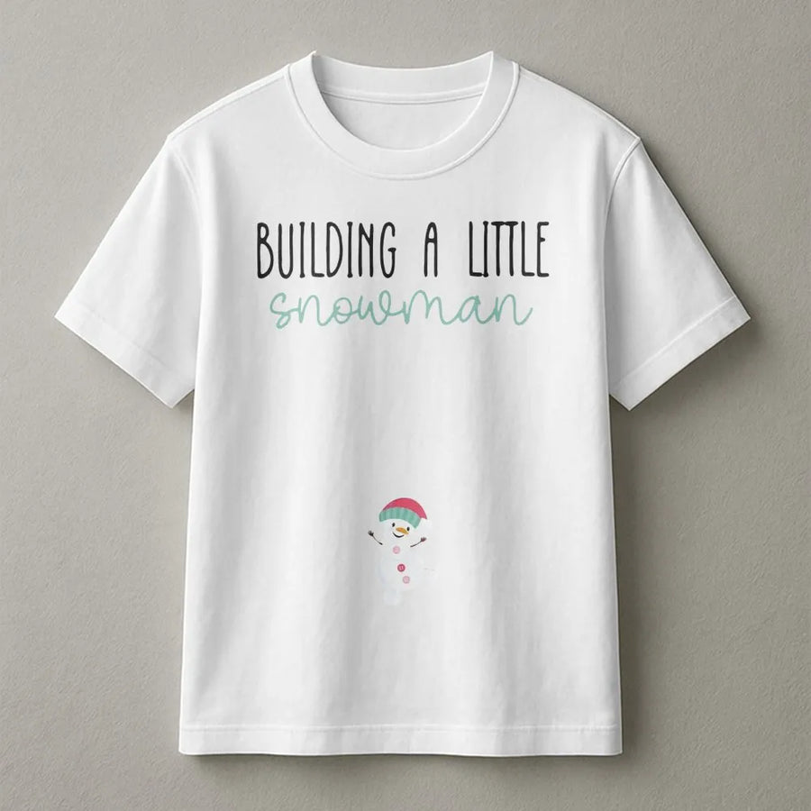 Building A Little Snowman T-Shirt | Christmas Pregnancy Announcement Reveal | Soft Cotton Graphic Tee | Gift For New Mom To Be