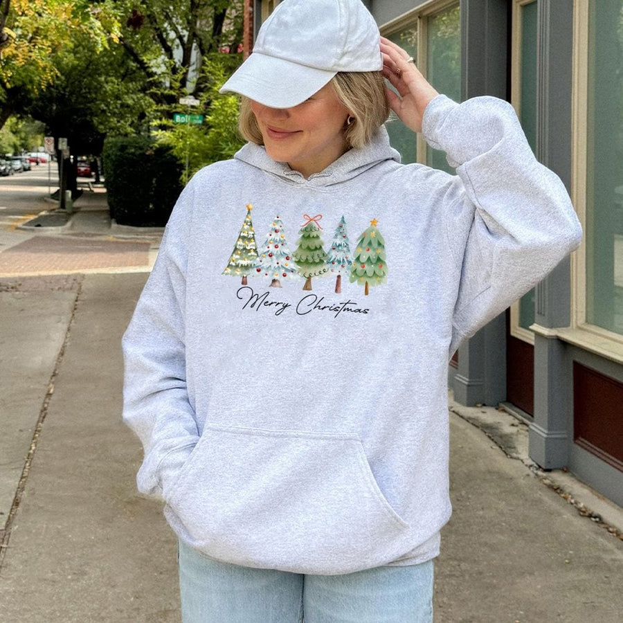 Christmas Tree Hoodie | Watercolor Forest Design | Premium Cotton-Poly Blend | Cozy Holiday Apparel Gift for Women and Men