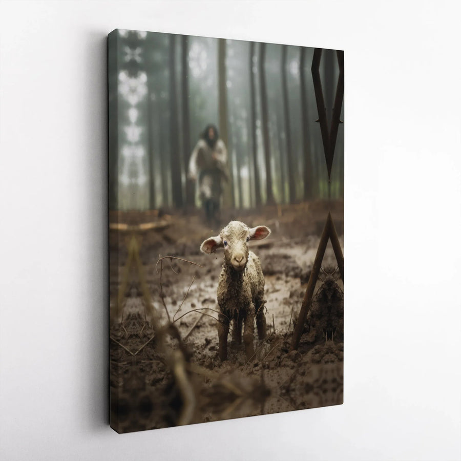 Lost Lamb and Shepherd Canvas Art | Religious Forest Scene Print | Premium Gallery-Wrapped Wall Decor | Christian Home Gift for Believers