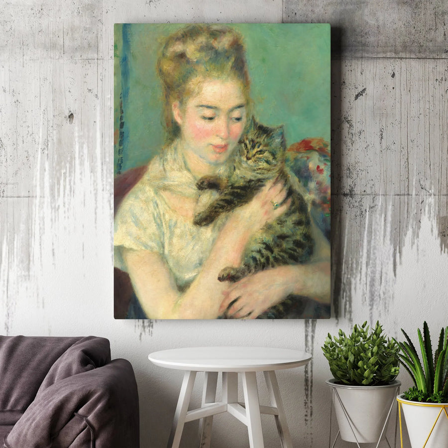 Woman With A Cat Canvas Print | Pierre-Auguste Renoir Impressionist Wall Art | Gallery Wrapped Premium Canvas | Romantic Gift for Cat Lovers