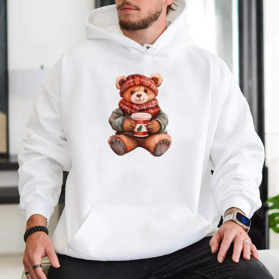 Christmas Bear Hoodie | Cute Holiday Coffee Teddy Design | Premium Cotton Blend Unisex Sweatshirt | Cozy Winter Christmas Gift for Her