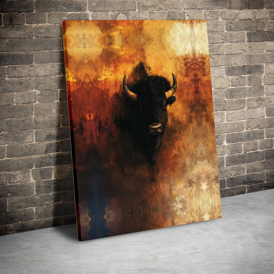American Bison Canvas Art | Rustic Abstract Wildlife Wall Decor | 1.25 Inch Gallery Wrap | Premium Nature Print for Living Room Office