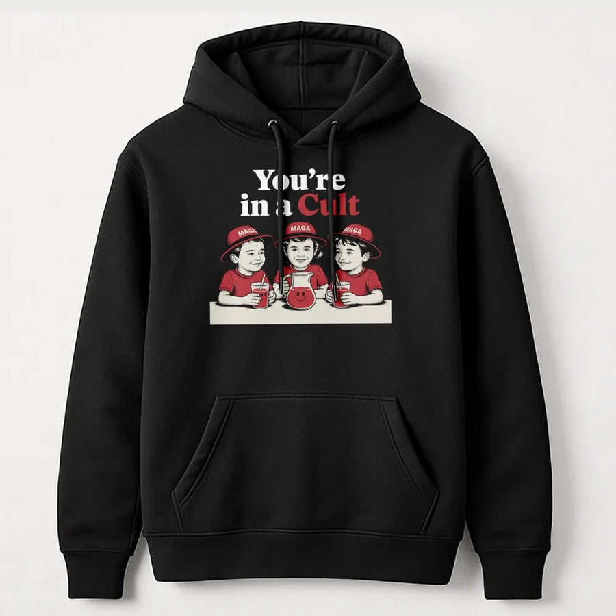 You're In A Cult Hoodie | Satire Graphic Sweatshirt | Cotton-Polyester Blend | Funny Liberal Gift For Democrats And Activists