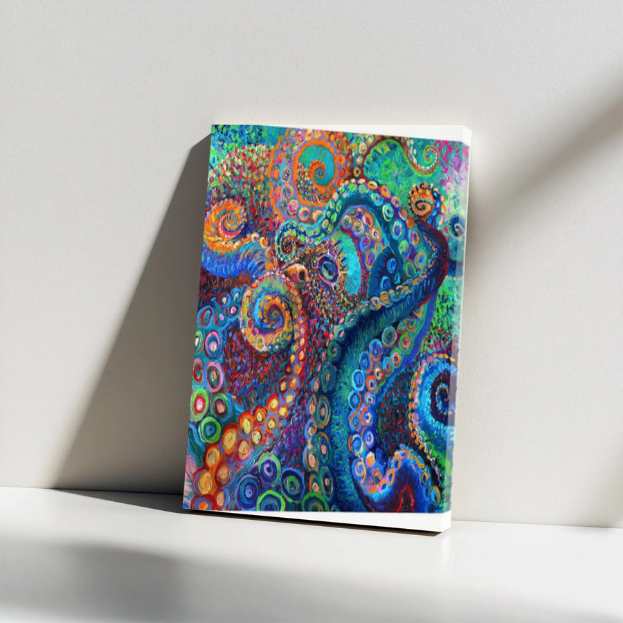 Abstract Octopus Wall Art | Colorful Psychedelic Kraken Painting | Premium Fade-Resistant Canvas | Ocean Themed Home Decor Gift