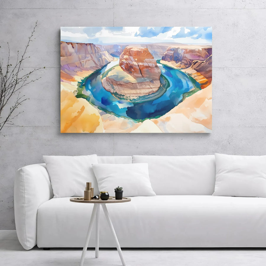 Horseshoe Bend Canvas Art | Watercolor Arizona Landscape Print | Premium 1.25" Gallery Wrap Wall Decor | Southwest Nature Gift for Home Office