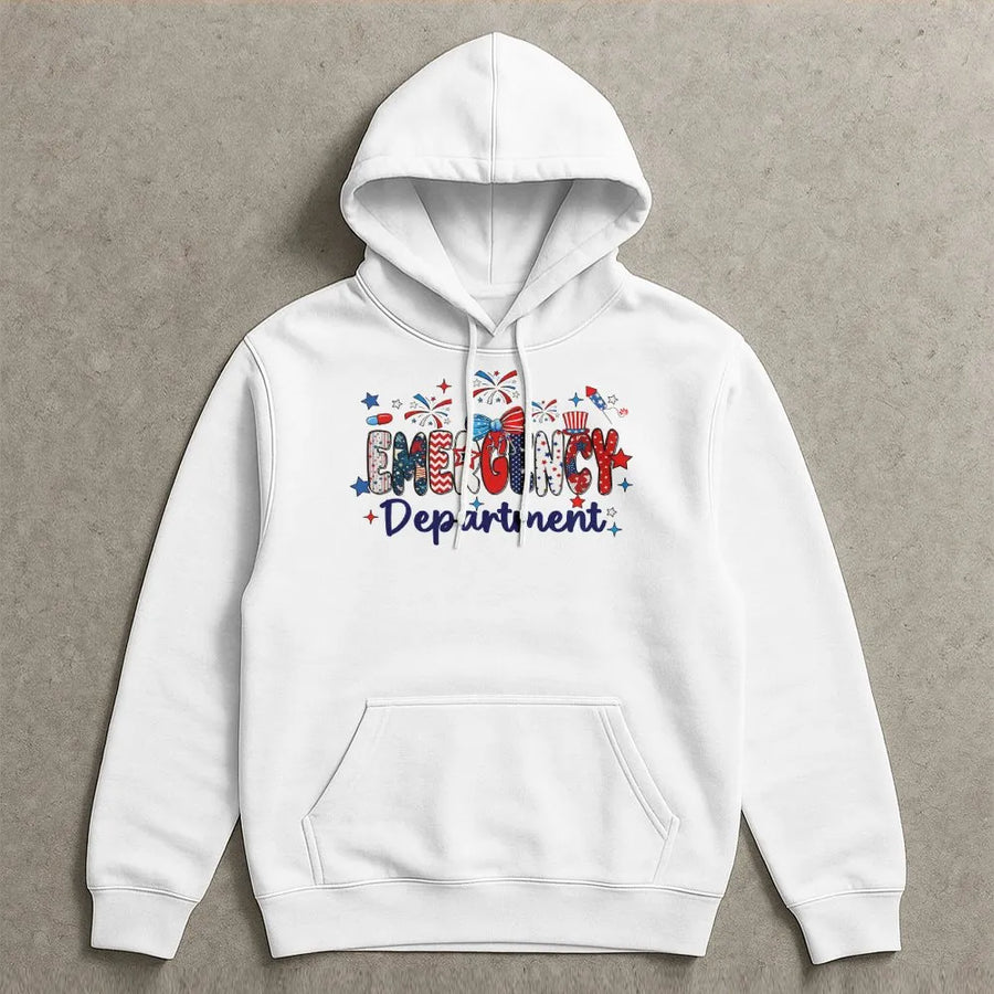 Emergency Department 4th of July Shirt | Patriotic ER Nurse Graphic Tee | Soft Cotton Unisex Hoodie | Independence Day Gift for Hospital Staff