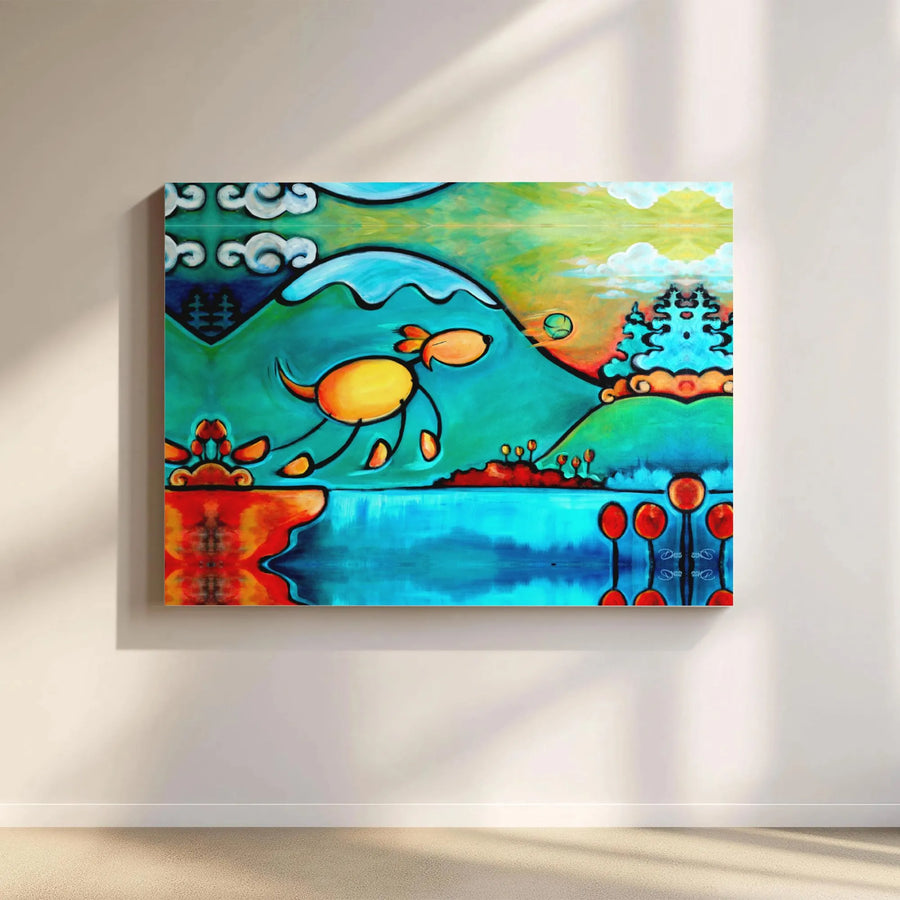 Whimsical Dog Art Canvas Print | Abstract Colorful Surreal Landscape | Premium 1.25 Inch Gallery Wrap | Modern Home Decor Wall Art Gift