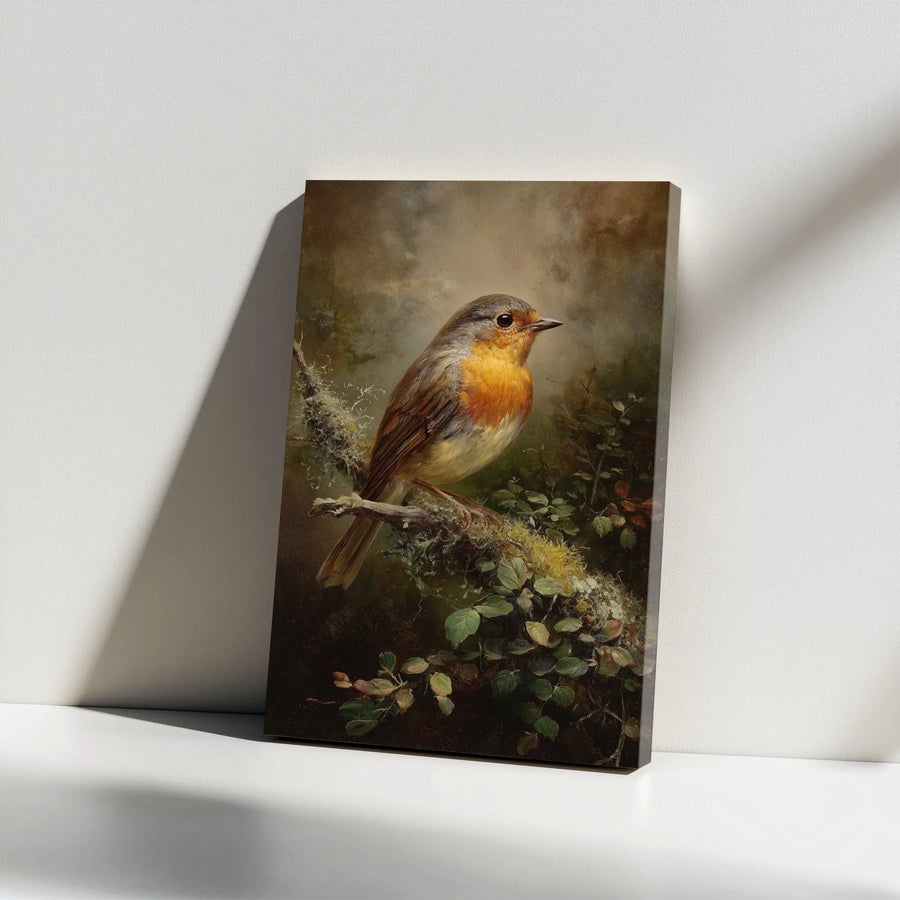 Vintage Robin Bird Canvas Wall Art | Classic Oil Painting Style Print | Premium Gallery Wrapped Canvas | Bird Watcher Gift & Farmhouse Decor