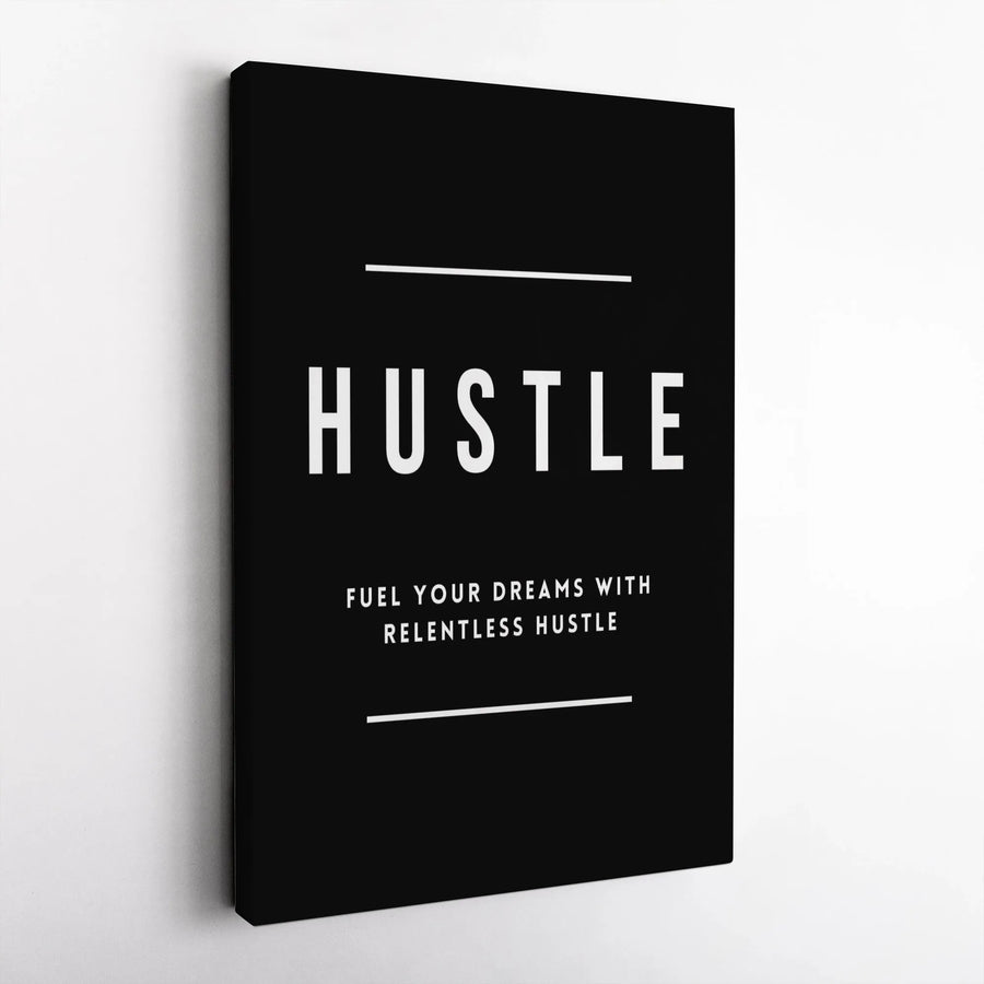 Hustle Motivational Canvas Wall Art | Relentless Quotes Typography | Premium Gallery-Wrapped Print | Office Decor & Entrepreneur Gift