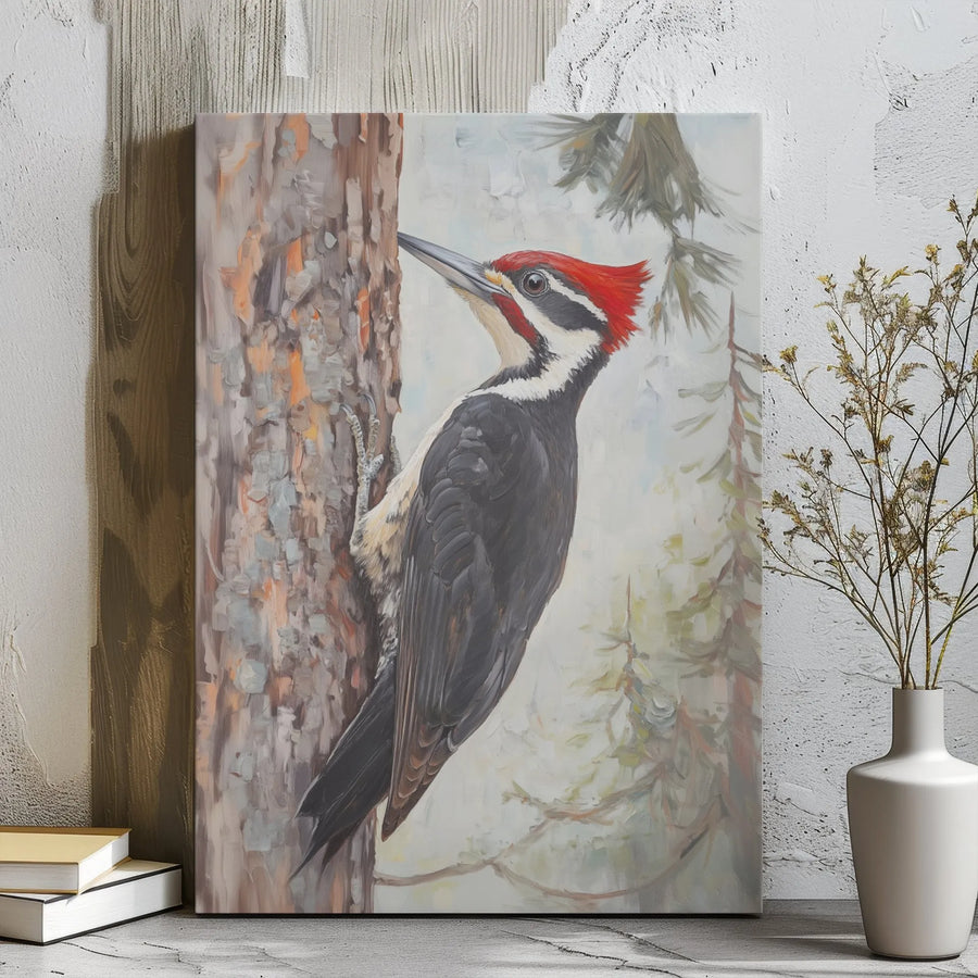 Pileated Woodpecker Wall Art | Realistic Bird Wildlife Painting | Premium Gallery Wrapped Canvas | Nature Lover Gift for Home Office Decor