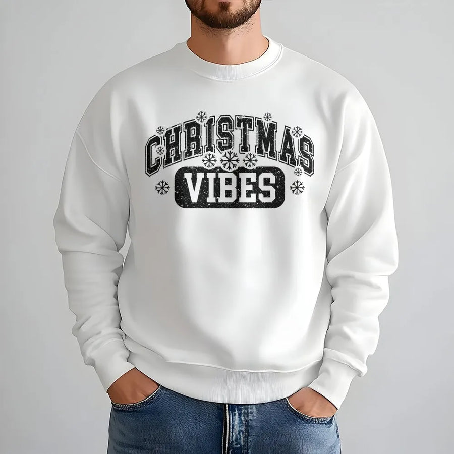 Christmas Vibes Sweatshirt | Retro Varsity Snowflake Graphic | Premium Cotton Blend | Cozy Holiday Gift for Women and Men