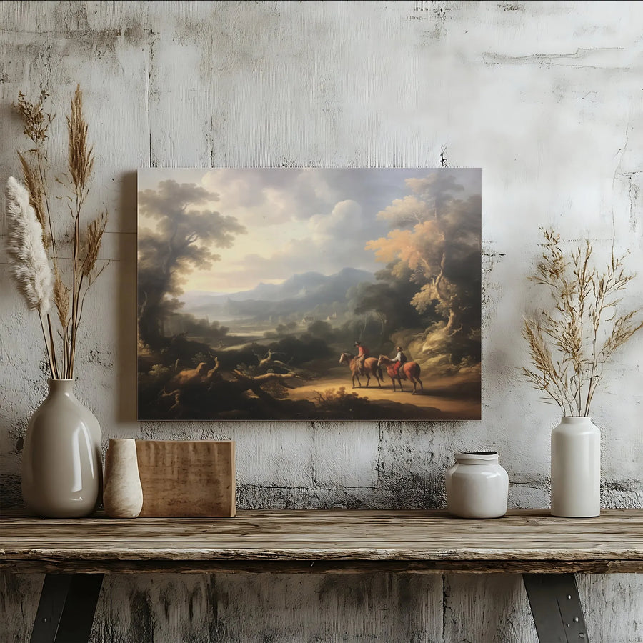 Classical Landscape Canvas Print | Vintage Horse Riding Oil Painting | Gallery Wrapped Wall Art | Traditional Farmhouse Home Decor Gift