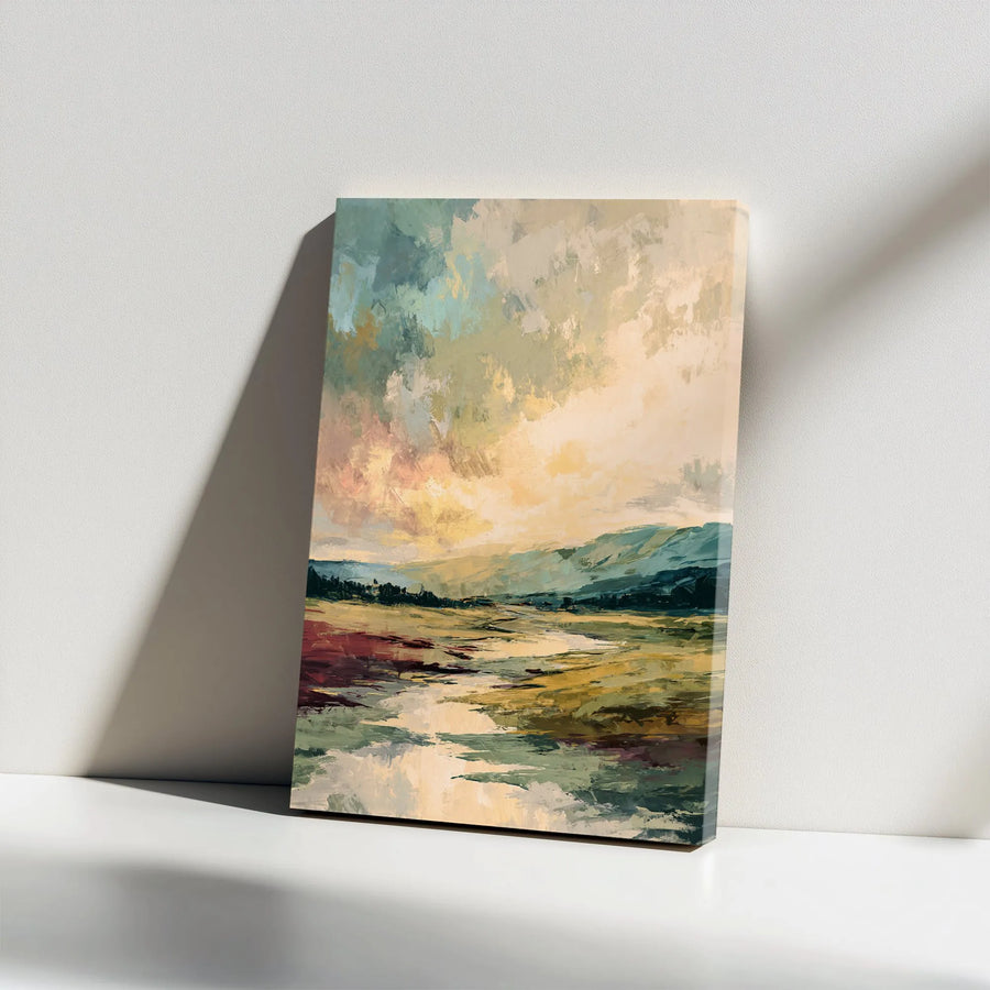 Abstract Landscape Canvas Wall Art | Textured Brushstroke Mountain Scenery | Premium 1.25" Thick Gallery Wrap | Modern Home Office Wall Decor Gift