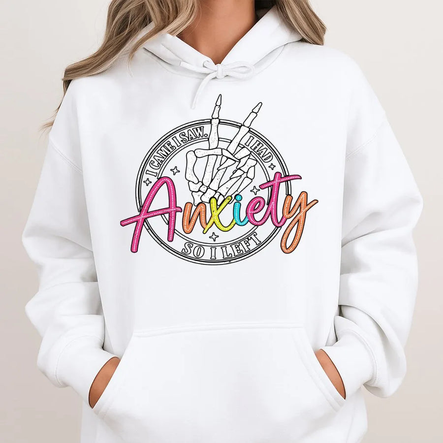 Anxiety Hoodie | Funny Skeleton Peace Sign Graphic | Premium Cotton Blend | Mental Health Awareness Gift for Women & Men