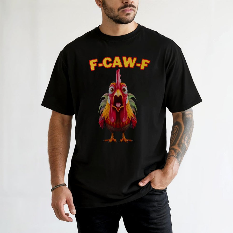 Rooster T-Shirt | F-CAW-F Funny Farm Animal Graphic | 100% Cotton Premium Tee | Unique Gag Gift for Chicken Farmers and Animal Lovers