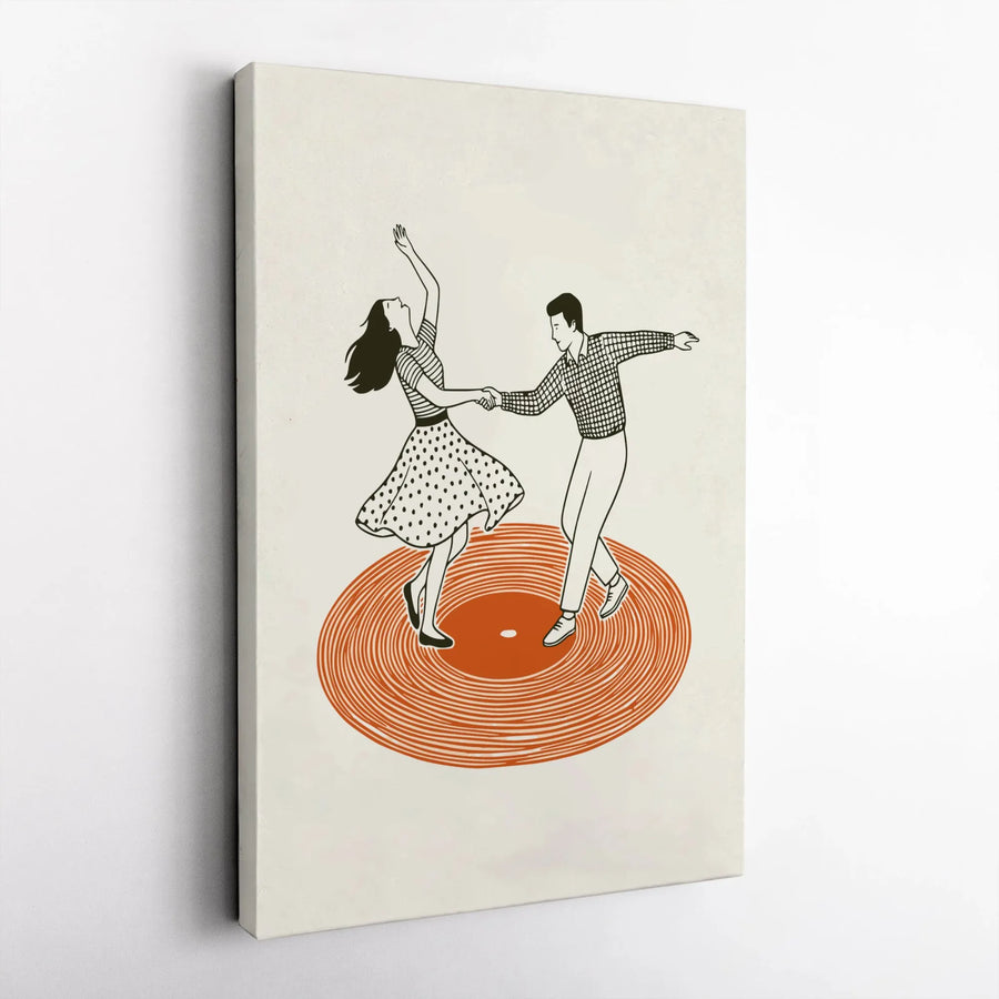 Retro Dancing Couple Canvas Wall Art | Vintage 50s Music Illustration | Premium Gallery Quality Print | Mid-Century Modern Home Decor