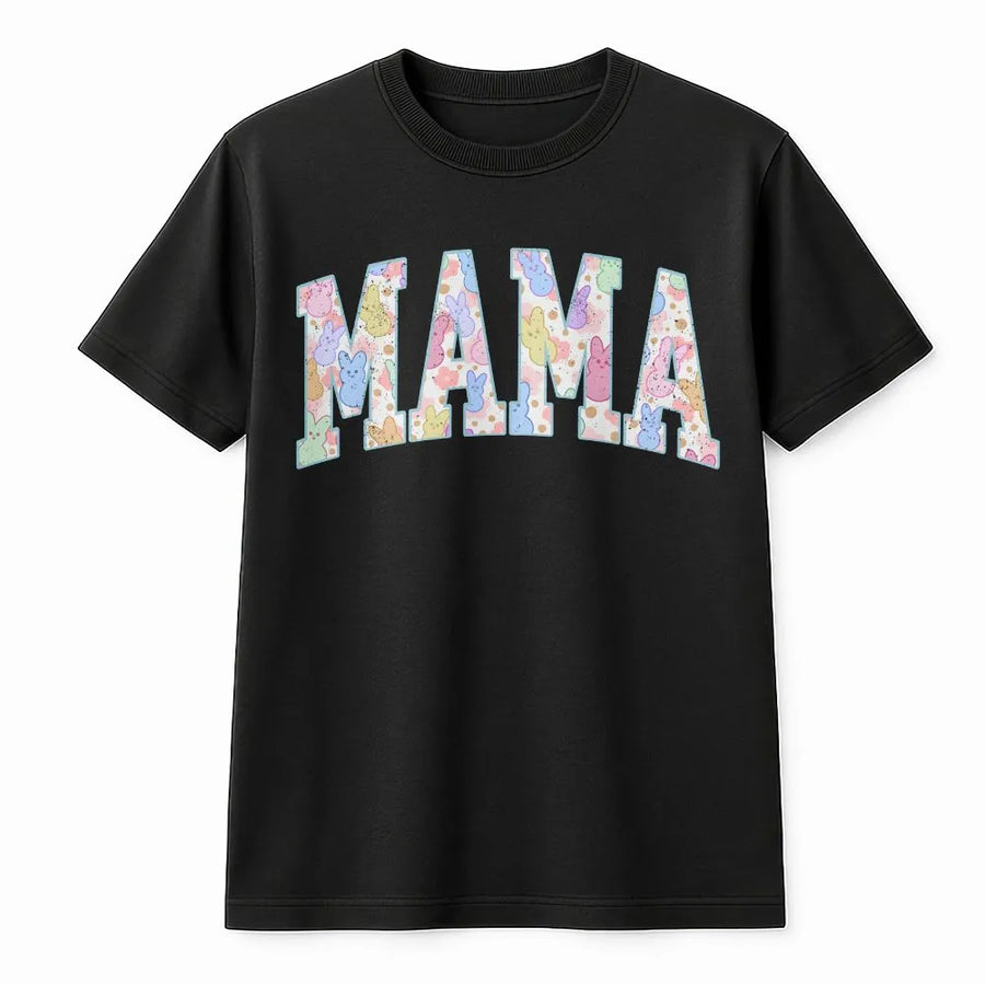 Mama Easter T-Shirt | Pastel Bunny Pattern Text Design | Premium Soft Cotton Blend | Cute Spring Holiday Gift For Mom