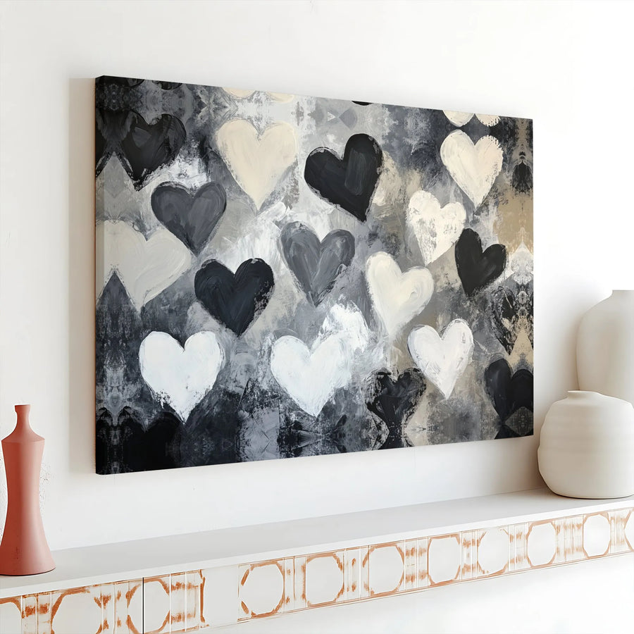 Abstract Heart Wall Art | Monochrome Modern Canvas Print | 1.25" Gallery Wrap Premium Decor | Minimalist Living Room & Bedroom Gift