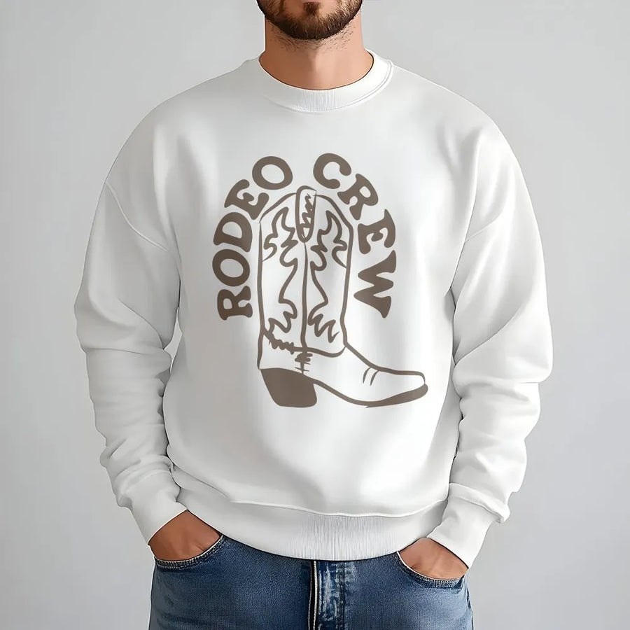 Rodeo Crew Sweatshirt | Western Cowboy Boot Graphic | Cozy Cotton Blend | Matching Family First Birthday Gift
