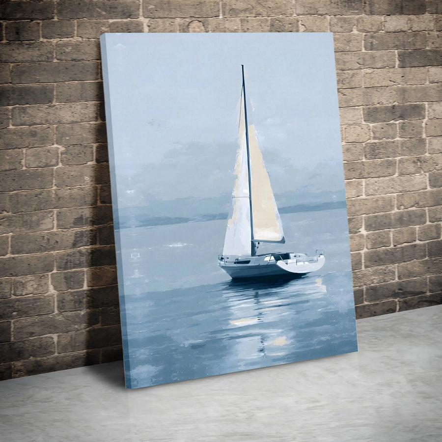 Sailboat Canvas Wall Art | Minimalist Seascape Painting Print | Premium Thick Gallery Wrap Canvas | Coastal Home Decor Gift for Living Room