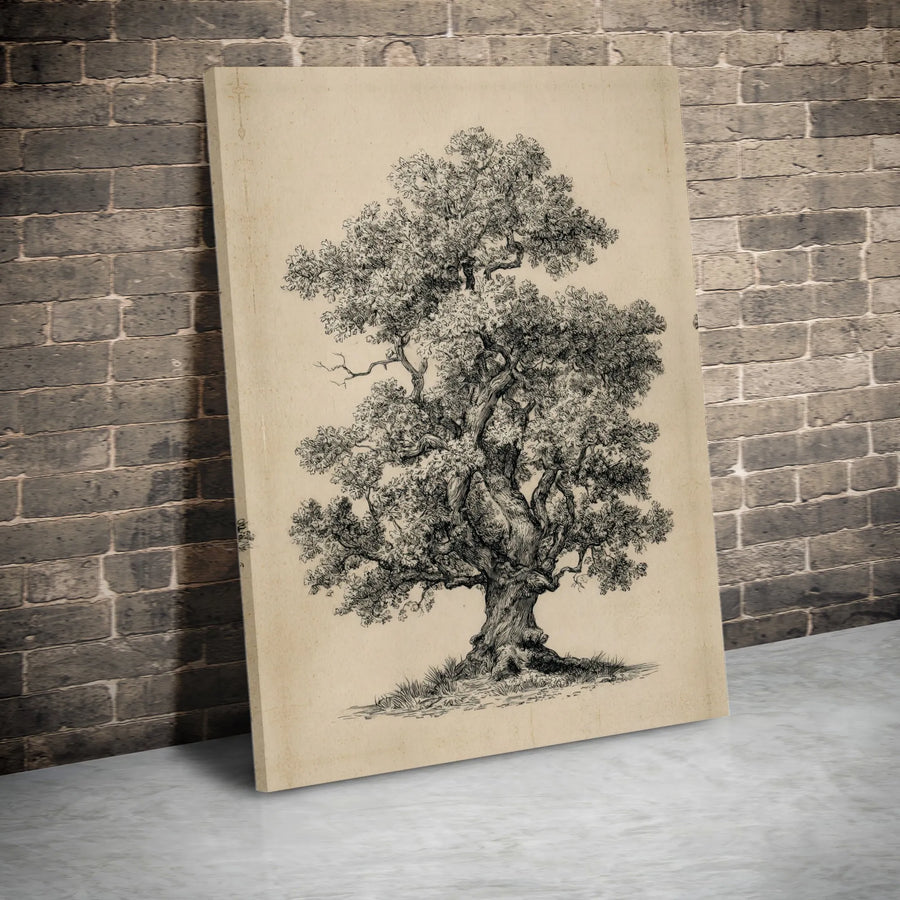 Vintage Oak Tree Canvas Print | Botanical Illustration Wall Art | Premium 1.25-Inch Gallery Wrap | Rustic Home Decor Gift for Nature Lovers