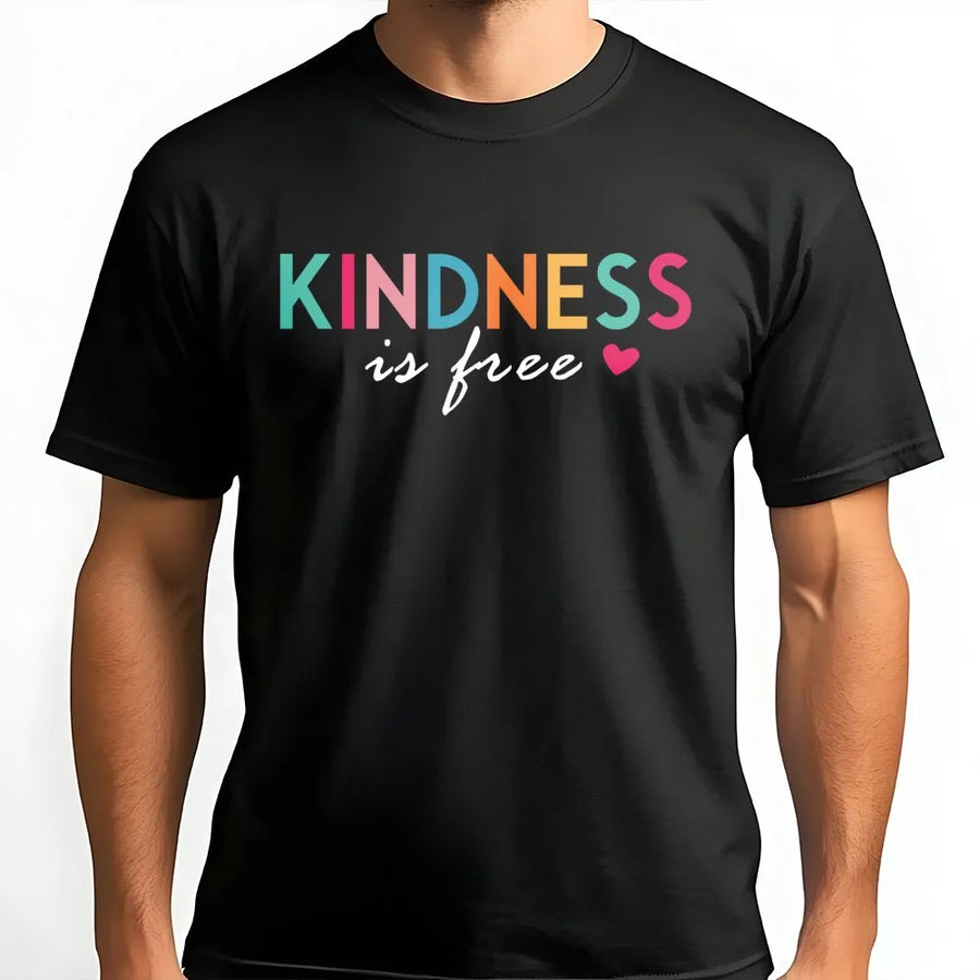 Kindness Is Free T-Shirt | Pastel Typography Motivational Graphic Tee | Premium Cotton Unisex Shirt | Positive Quote Gift For Teacher or Student