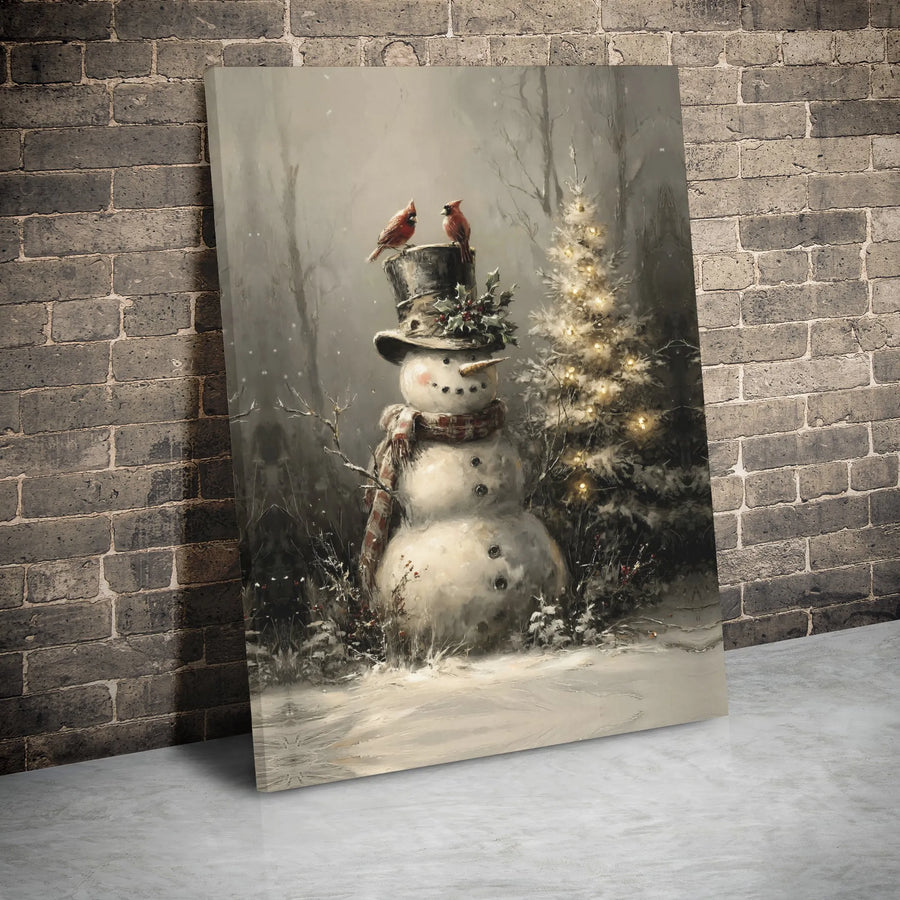 Snowman Canvas Wall Art | Christmas Cardinal Winter Scene | Premium Gallery Wrap Decor | Festive Holiday Gift for Home