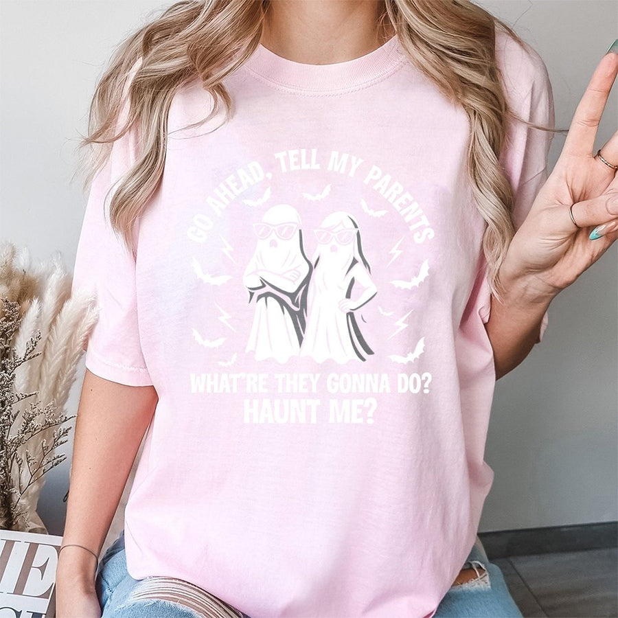 Funny Ghost T-Shirt | What Are They Gonna Do Haunt Me Design | Premium Cotton Graphic Tee | Sarcastic Dark Humor Gift for Adults