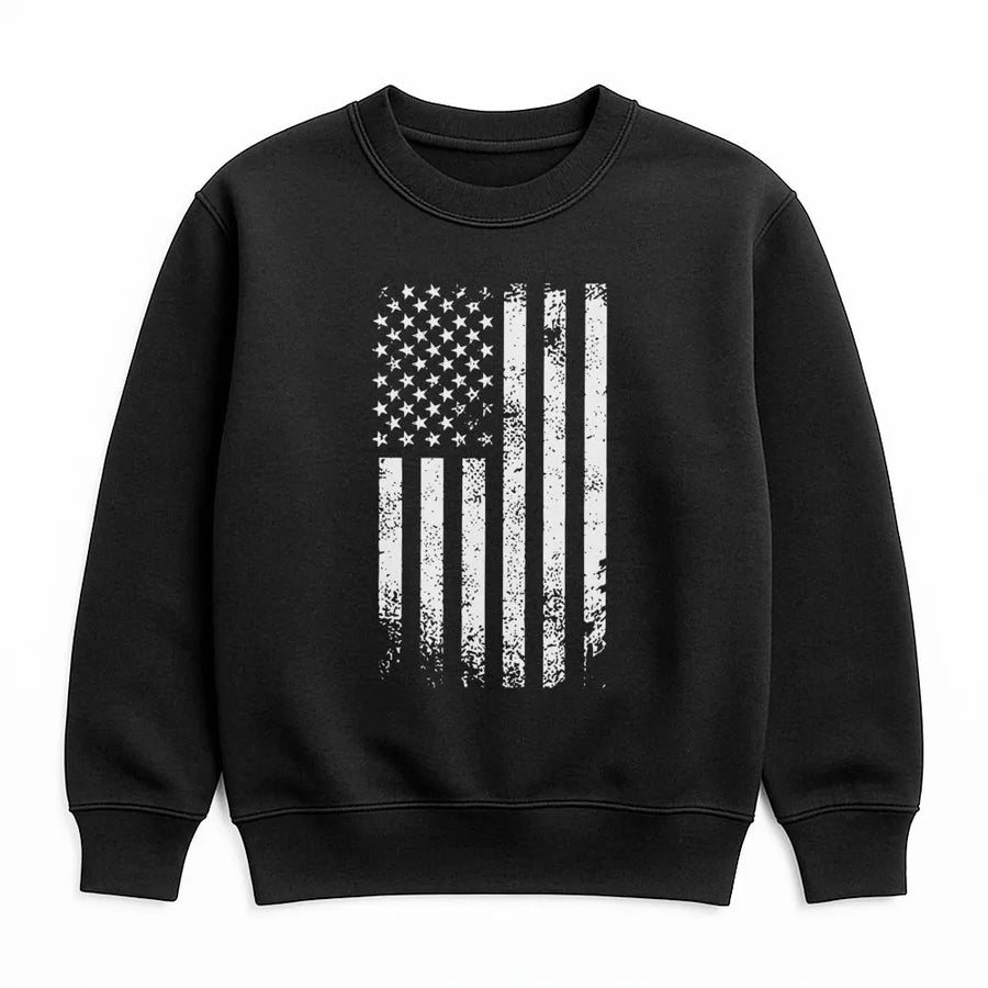 American Flag Sweatshirt | Distressed USA Patriotic Graphic | Premium Cotton Blend Crewneck | Unisex Gift For Men And Women