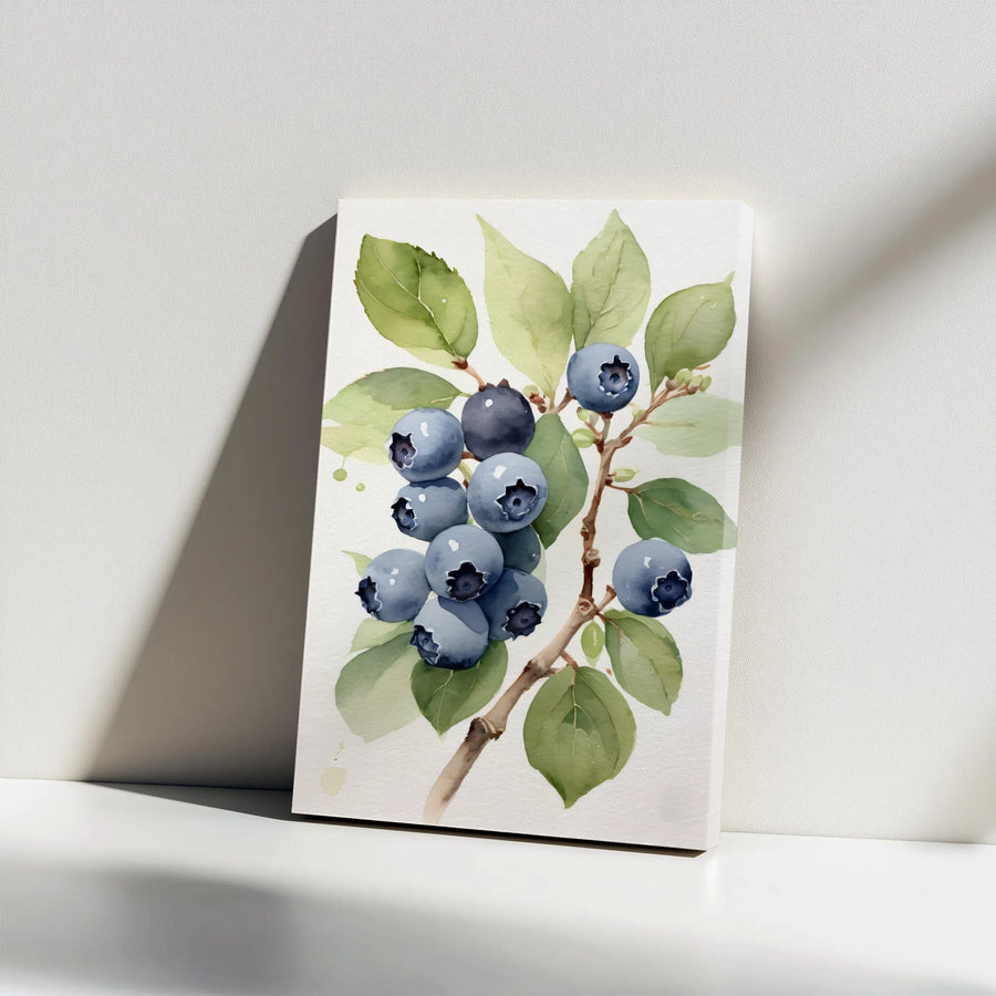 Watercolor Blueberry Wall Art | Botanical Fruit Print on Canvas | 1.25 Inch Gallery Wrap | Kitchen Decor and Farmhouse Gift
