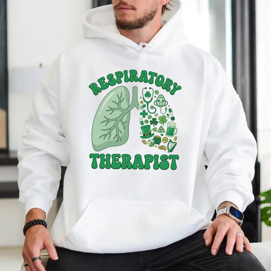 Respiratory Therapist Hoodie | St Patricks Day Irish Lung Design | Cotton Blend Premium Apparel | Gift for RRT Respiratory Therapy Students