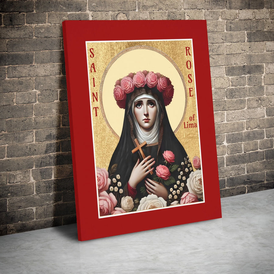 Saint Rose of Lima Religious Canvas Wall Art | Catholic Saint Portrait with Roses | Premium Gallery Wrap Print | Devotional Home Decor Gift