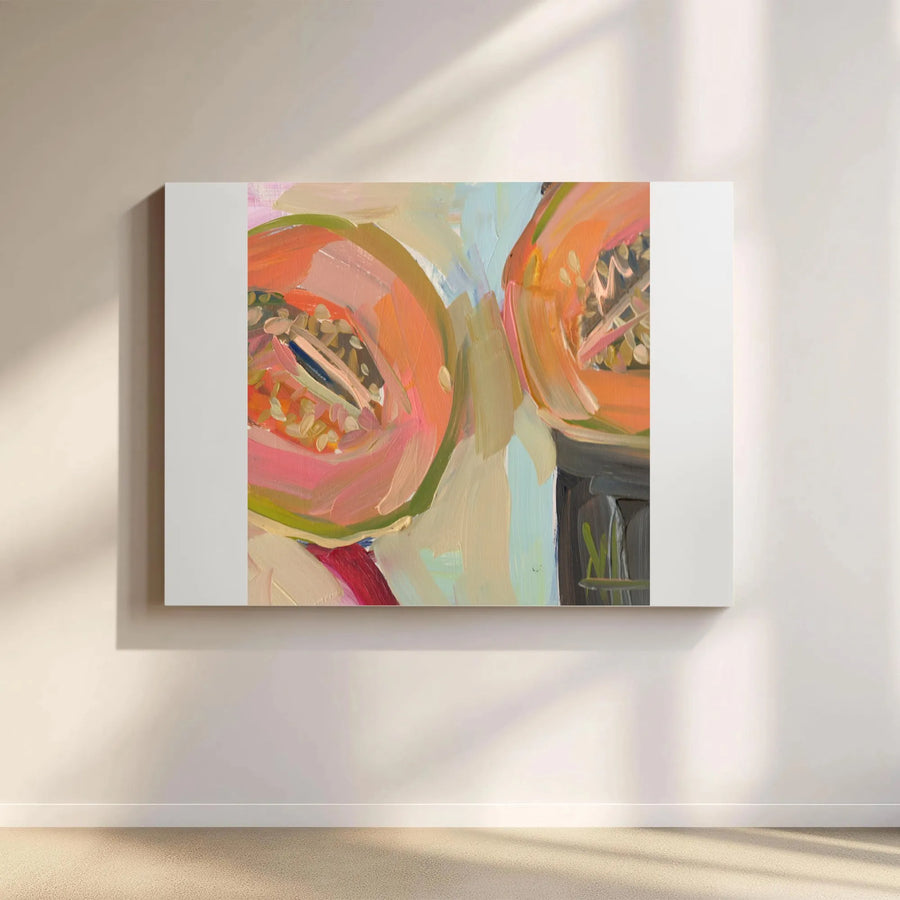 Abstract Cantaloupe Canvas Wall Art | Modern Fruit Painting Print | Premium Thick Gallery Wrap | Kitchen & Dining Room Decor Gift