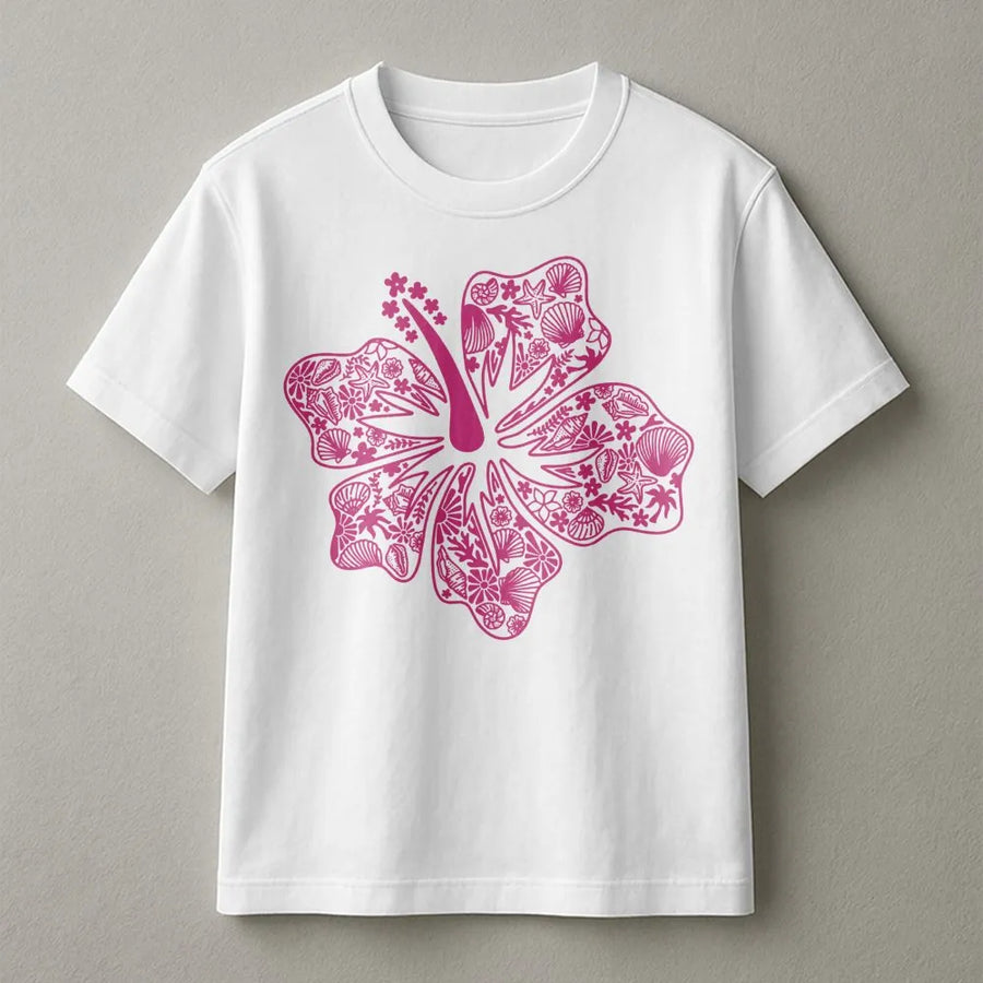 Hibiscus Flower Graphic T-Shirt | Coastal Ocean Beach Aesthetic | Soft Premium Cotton Tee | Gift for Women and Teens