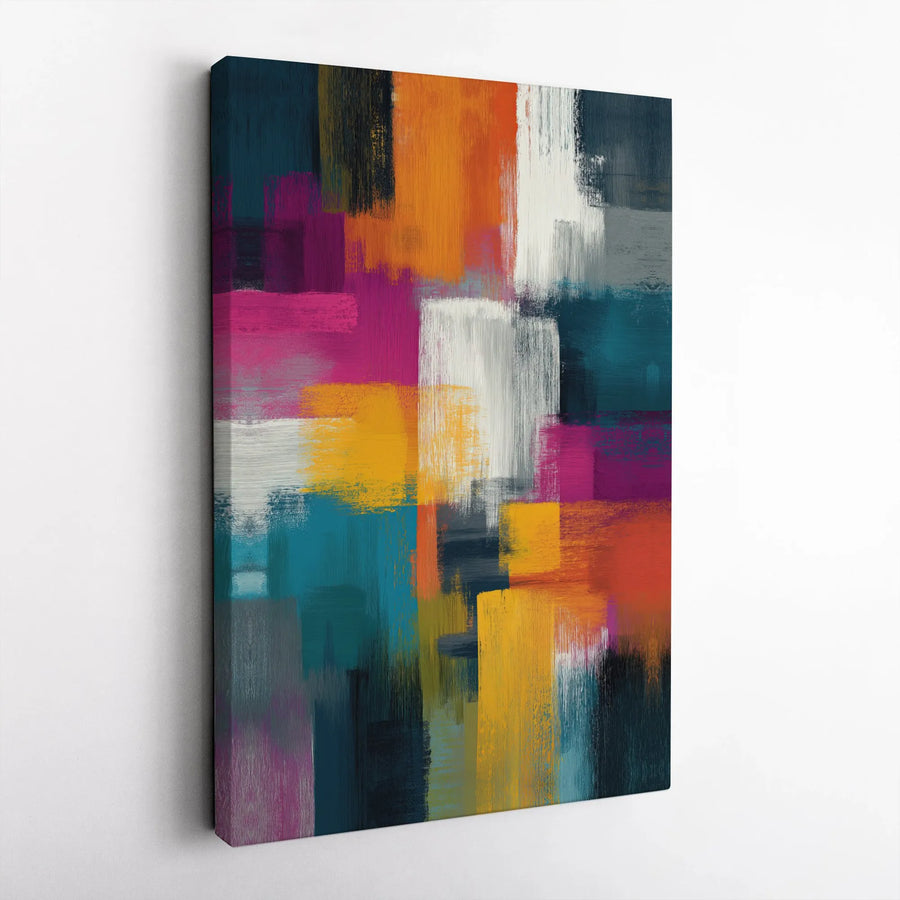 Colorful Abstract Wall Art Canvas | Modern Geometric Block Print | Premium Gallery-Wrapped 1.25" Profile | Vibrant Living Room Home Decor