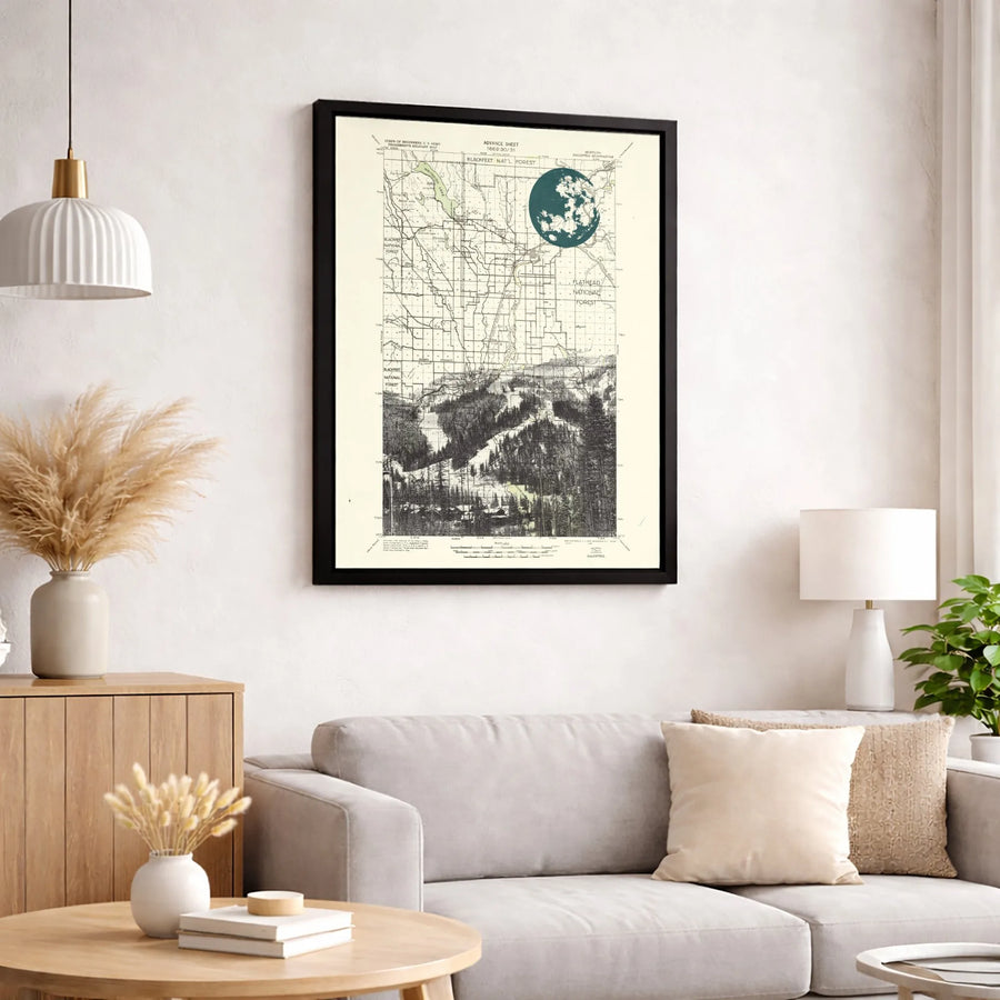 Montana Map Wall Art | Blackfeet & Flathead National Forest With Full Moon | Premium Gallery Wrapped Canvas | Vintage Topographic Gift For Hikers