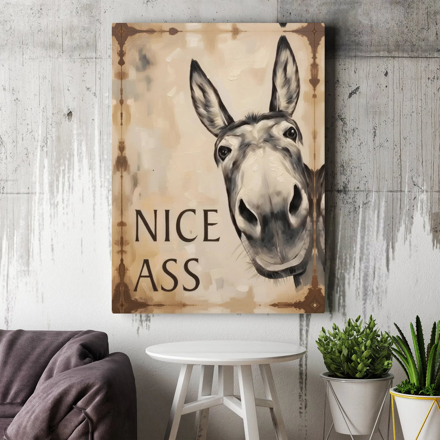 Nice Ass Donkey Wall Art | Funny Farmhouse Decor | Premium 1.25-Inch Canvas Print | Gift for Animal Lovers