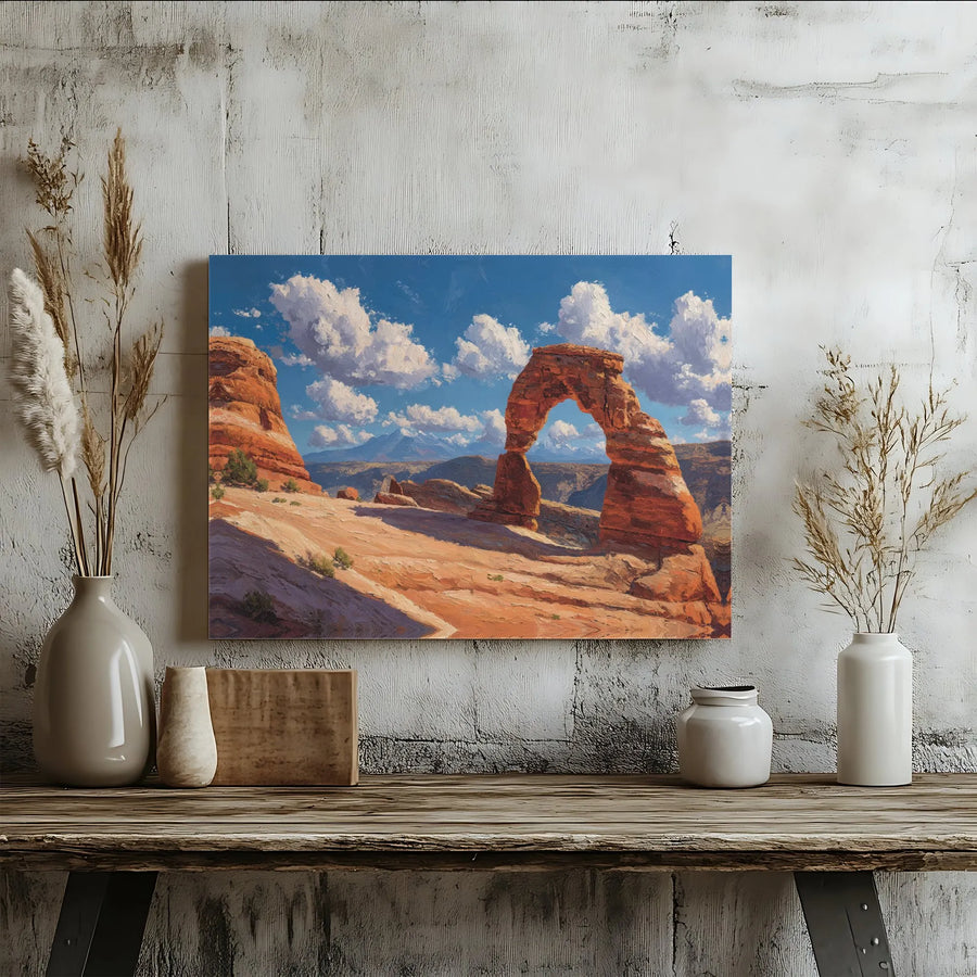 Delicate Arch Canvas Wall Art | Painterly Utah Desert Landscape | Premium Gallery Wrapped Canvas | National Park Art Gift for Home or Office Decor