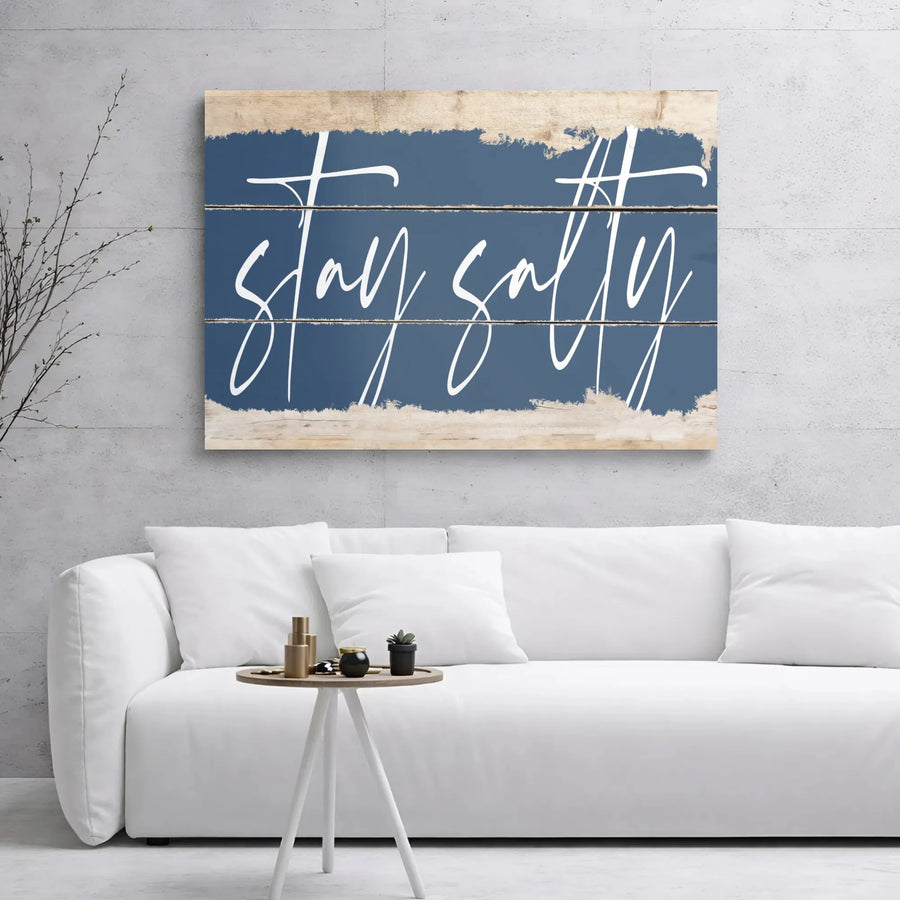 Stay Salty Canvas Wall Art | Coastal Typography Decor | Premium Gallery Wrap Frame | Beach House Bathroom Gift