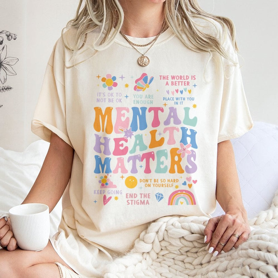 Mental Health Matters T-Shirt | Retro Groovy Aesthetic Design | 100% Soft Cotton Premium Quality | Positive Vibes Gift for Women and Men