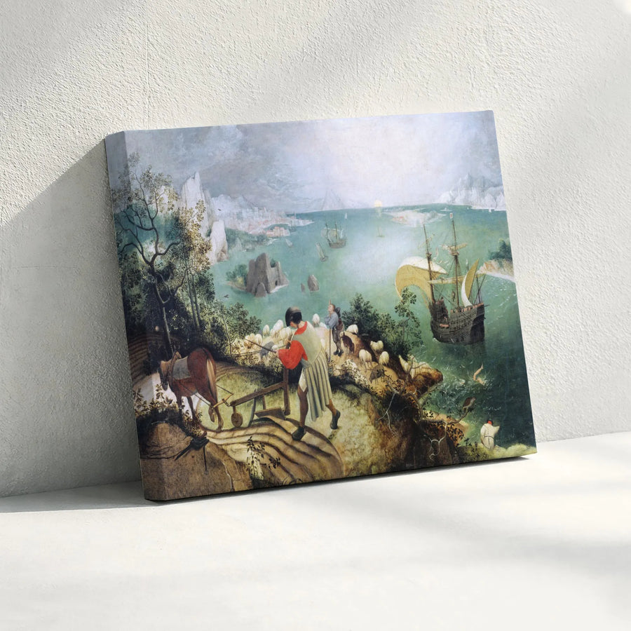 Landscape with the Fall of Icarus Horizontal Canvas | Pieter Bruegel Flemish Renaissance Oil Painting | 1.25 In Gallery Wrap Art | Premium Art History Lover Gift