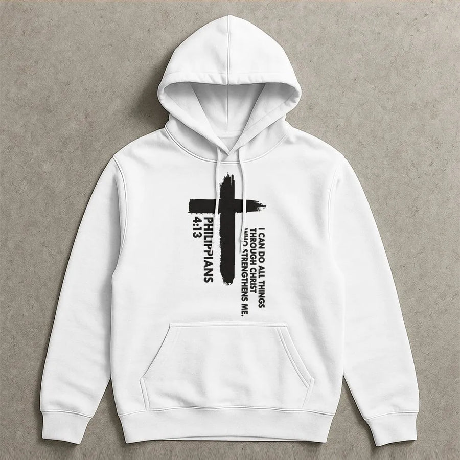 Philippians 4 13 Hoodie | I Can Do All Things Bible Verse Cross | Premium Cotton Blend | Faith Based Gift for Men and Women