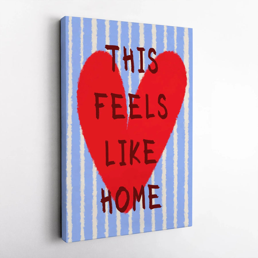 This Feels Like Home Wall Art | Red Heart Striped Canvas Print | Gallery-Quality Premium Decor | Heartwarming Gift for Housewarming