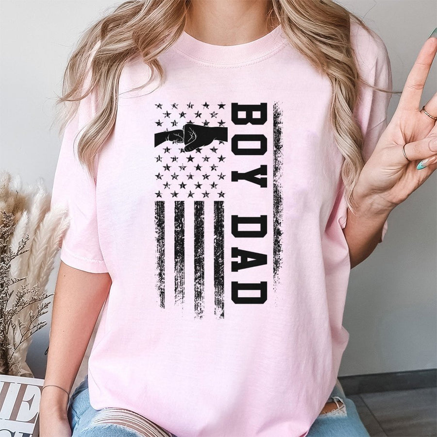 Boy Dad T-Shirt | Distressed American Flag Fist Bump Graphic | Premium 100% Cotton | Perfect Father's Day 2026 Gift for Dads